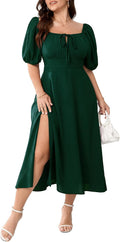 Women's Plus Size Summer Dress Square Neck Milkmaid Tie Front - Flowy