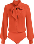 Kate Kasin Bow Tie Neck Office Bodysuit Blouse - Polished Workwear