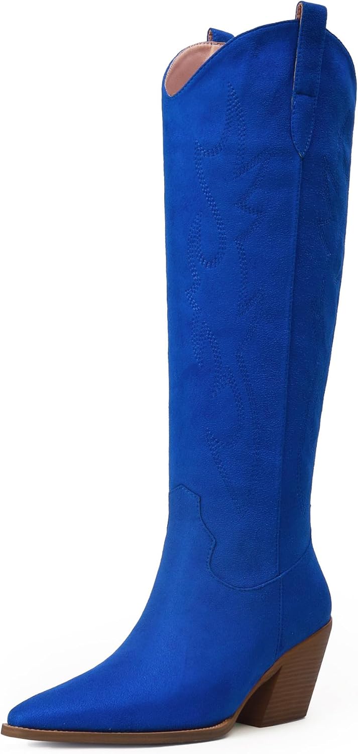 iiimmu Cowgirl Boots Women Knee High Stylish Block Heel Design