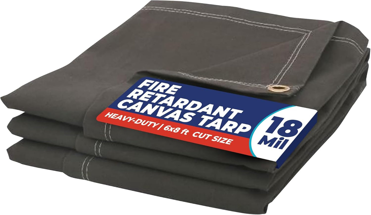 Fire Retardant Tarp - 6ft x 8ft Heavy Duty Canvas for Safety