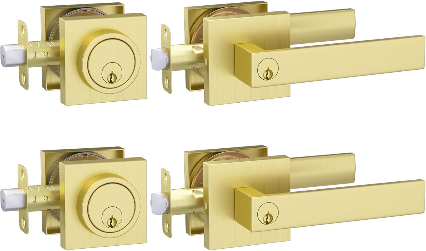 Haidms Gold Exterior Door Lock Set with Deadbolt for Security