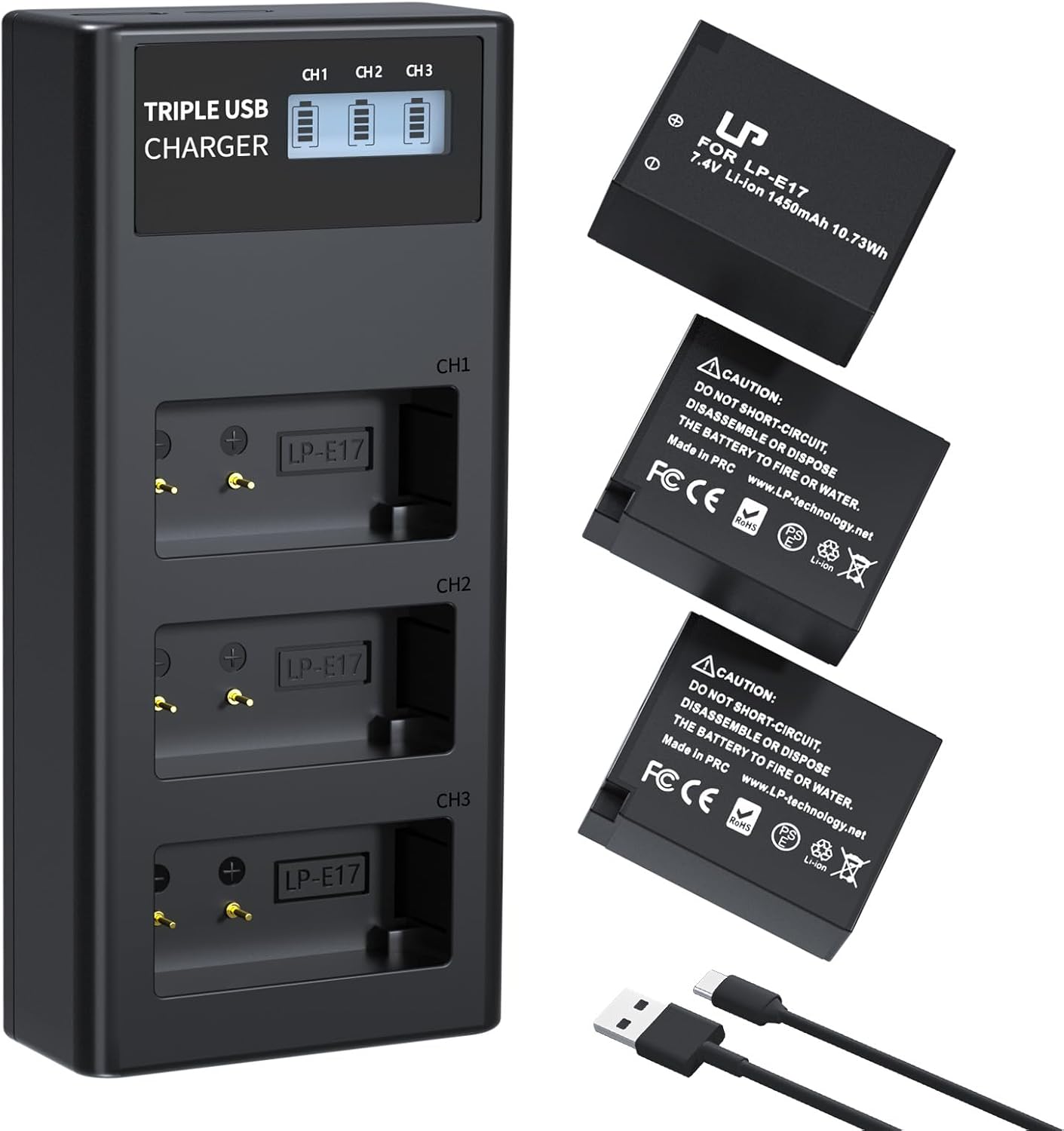 LP-E17 Battery and Charger Set for Canon Cameras, 3-Pack