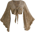 Women's Boho Tie Front Bell Sleeve Top - Western Concert Style Tops