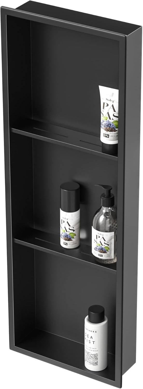 Stainless Steel Shower Niche 36in X 12in Matte Black for Storage