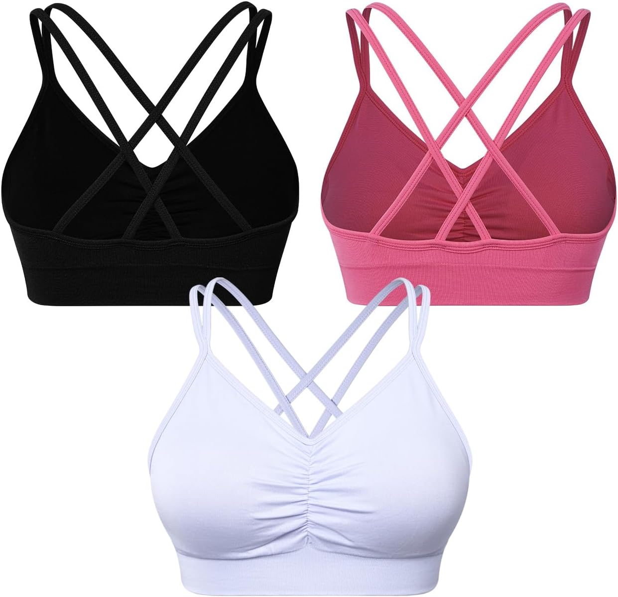 VEQKING Ruched Strappy Sports Bra for Women