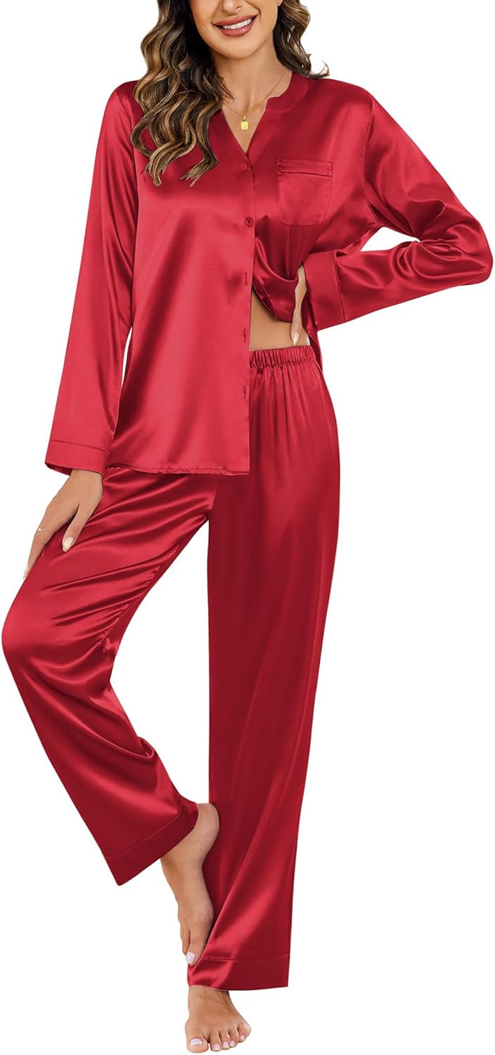 Ekouaer Silk Pajamas for Women - Comfy Satin Pjs Set