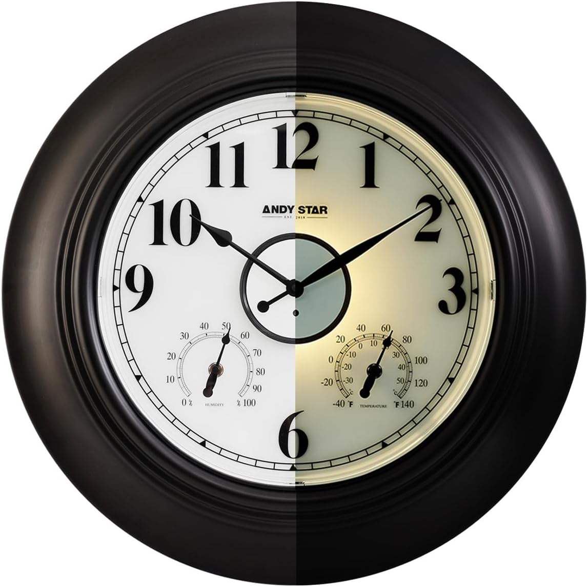 21 Inch Large Illuminated Outdoor Wall Clock with Thermometer