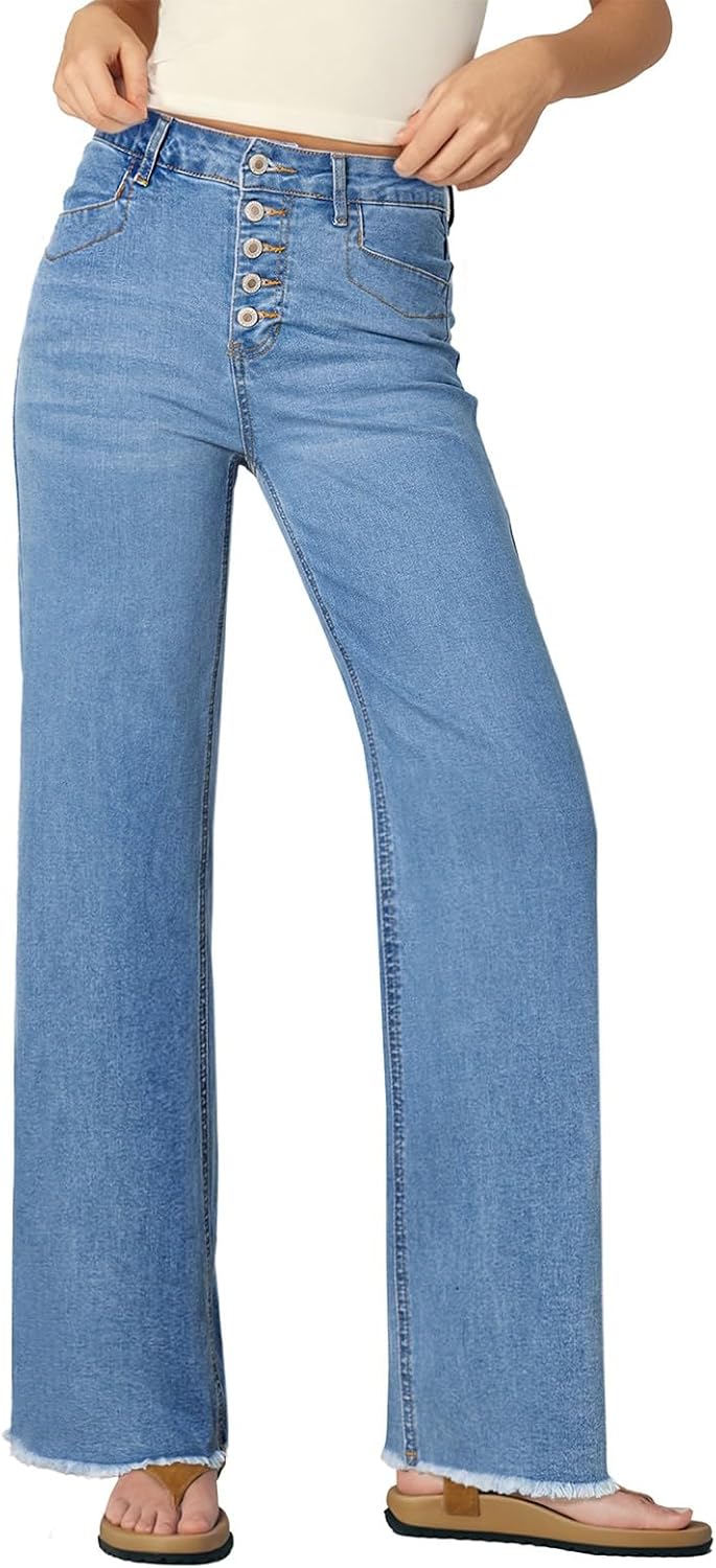 High Waisted Straight Leg Jeans for Women with Trendy Design