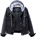 Women's Detachable Hoodie Denim Jacket - Casual Blue Jean Jacket