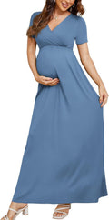 Maternity Maxi Dress Wrap Ruched Long Pregnancy Dress - Comfortable