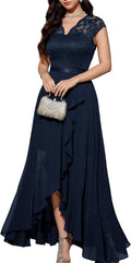 Elegant V-Neck Hi-Lo Floral Lace Dress for Wedding Guests