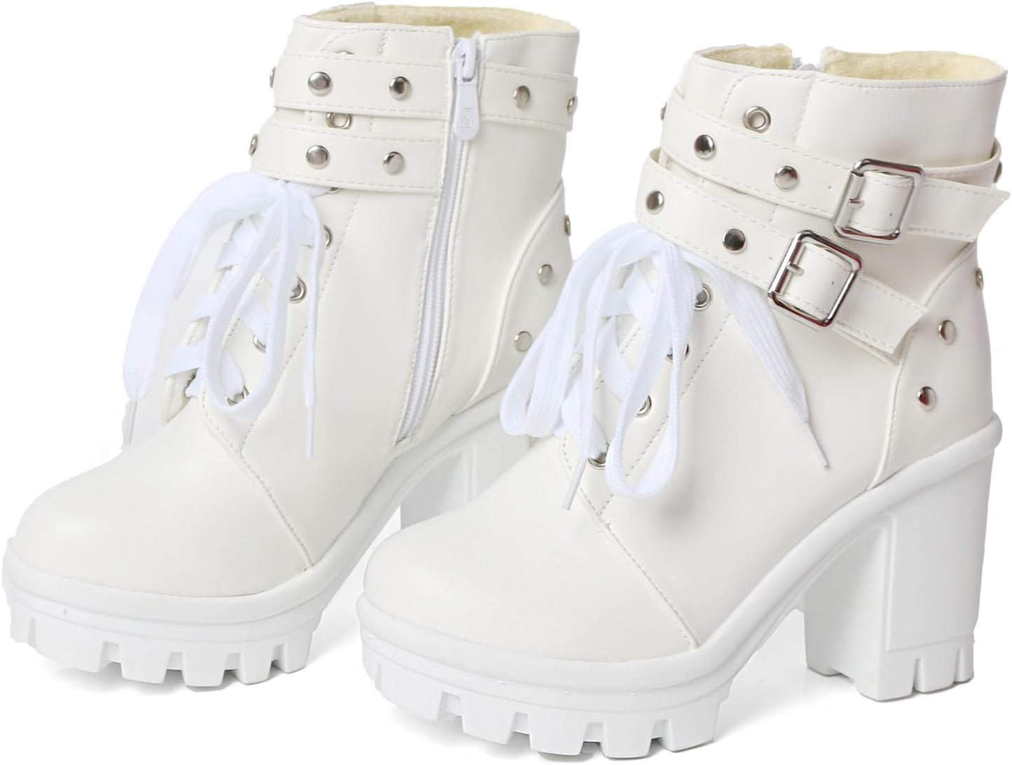 Goth Boots Chunky Heel Boot for Women with Rivets and Zipper