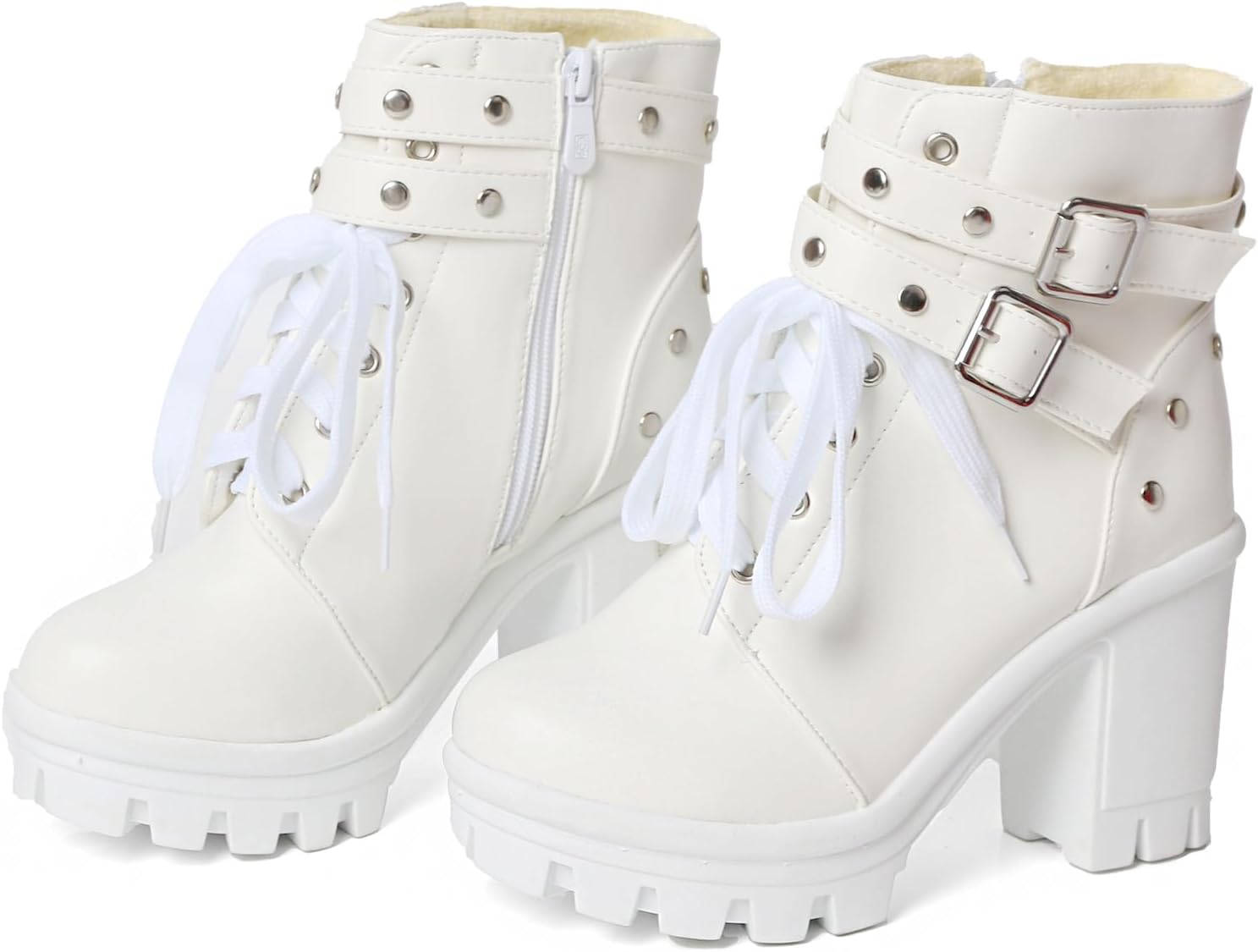 Goth Boots Chunky Heel Boot for Women with Rivets and Zipper