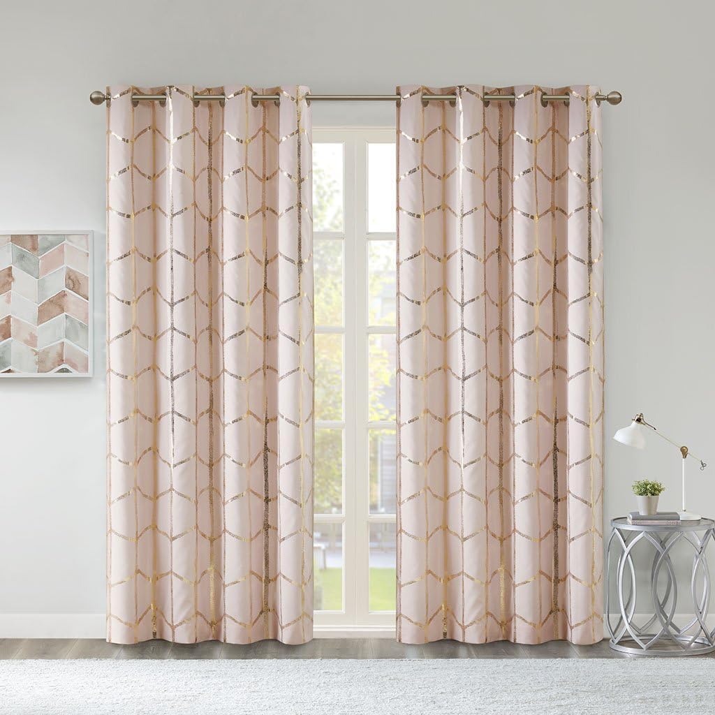 Intelligent Design Total Blackout Metallic Curtain - Blush/Gold