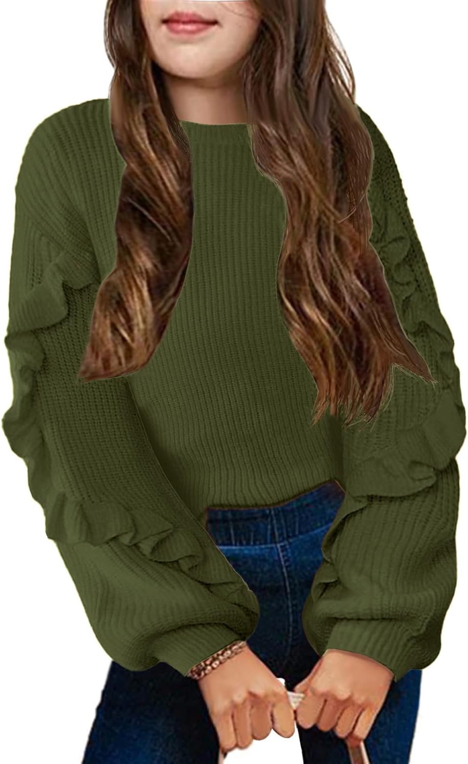 Arshiner Girls Long Lantern Sleeve Sweaters for Cozy Style