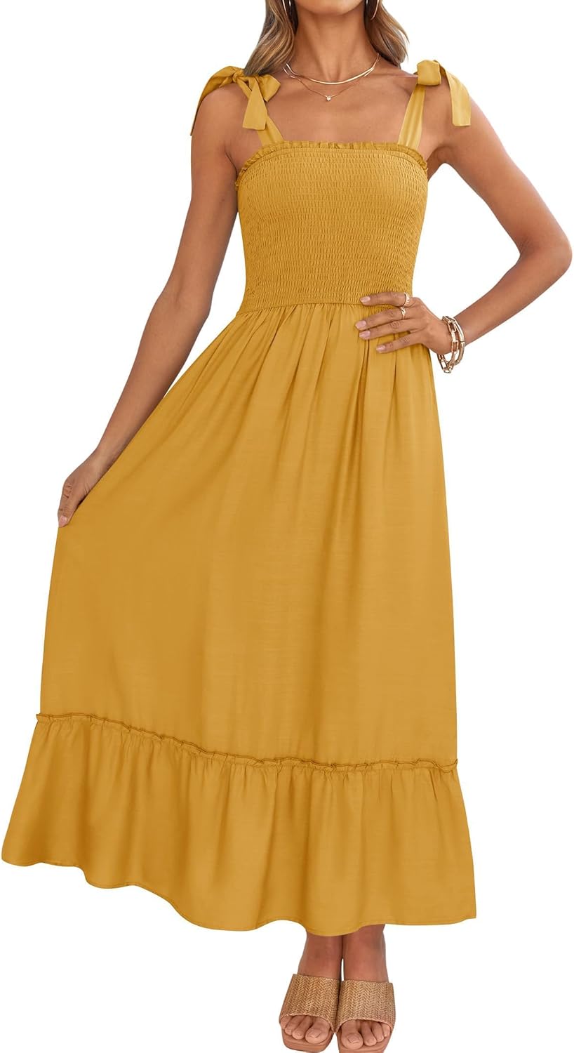 ZESICA Women's Boho Spaghetti Strap Maxi Dress for Summer Fun