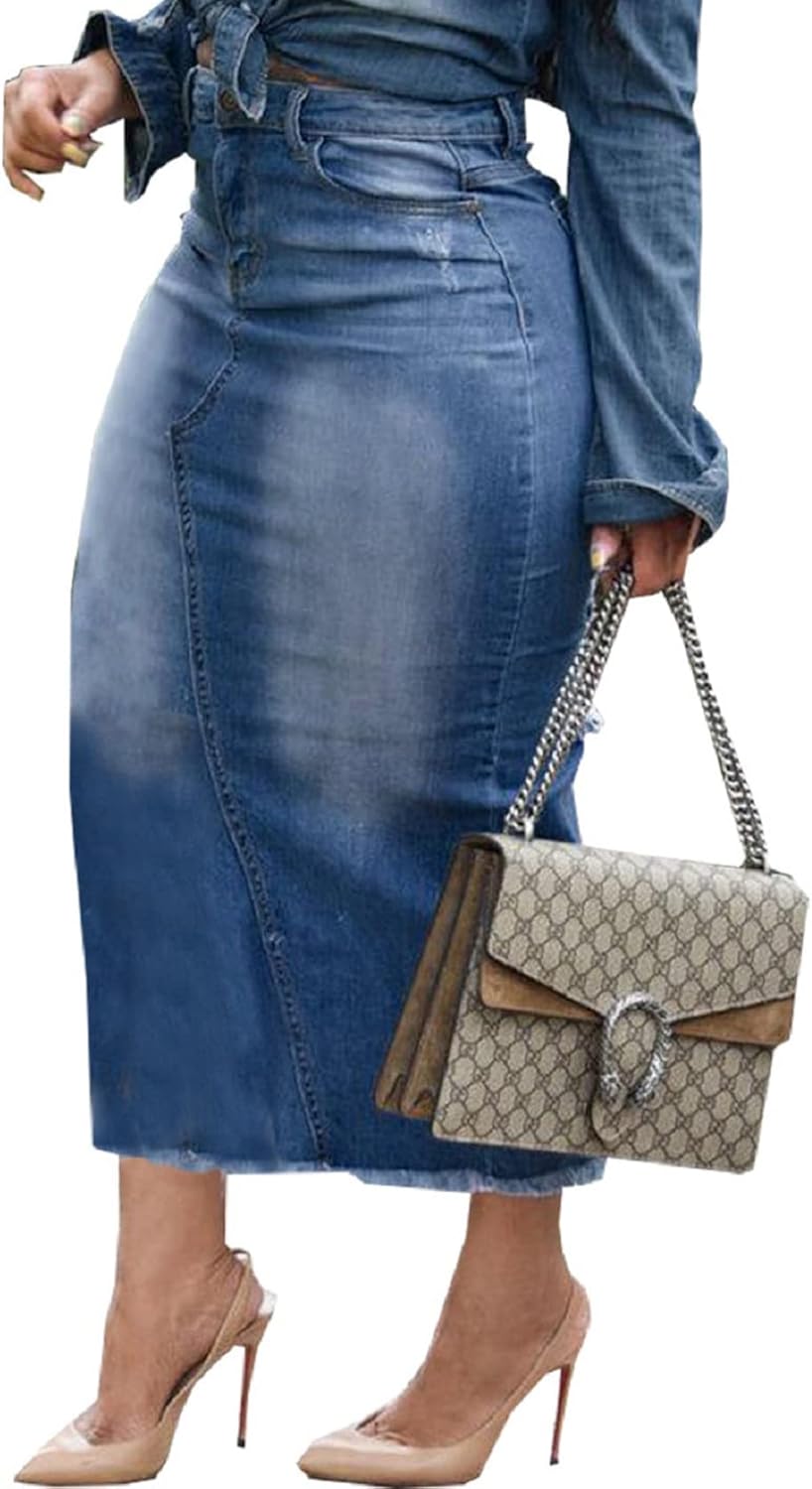 Women's Casual Slit Denim Midi Jean Skirt for Stylish Looks