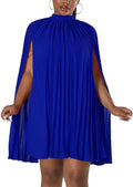 Womens Casual Cape Sleeve Pleated Split Short Dress