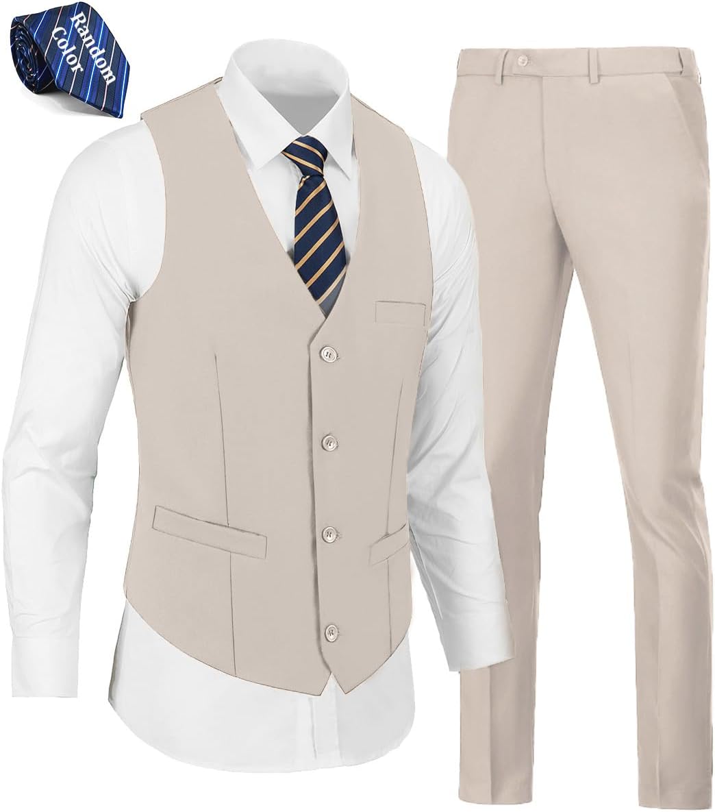 WOMS Mens 2 Pieces Suits Vest Pants Set for Formal Events
