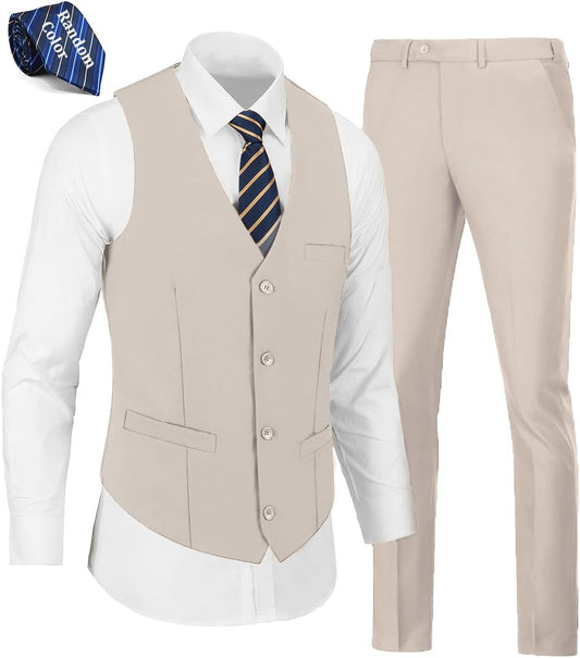 WOMS Mens 2 Pieces Suits Vest Pants Set Slim Fit for Weddings