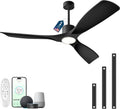 Ceiling Fans with Lights and Remote Control 52 in Black - Smart Voice