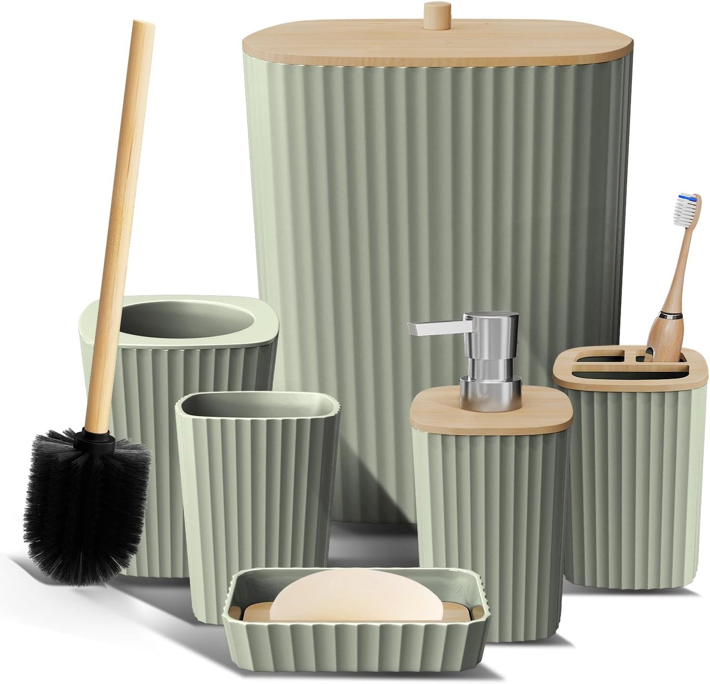 Sage Green Bathroom Accessories Set - 6PC Elegant Bathroom Set
