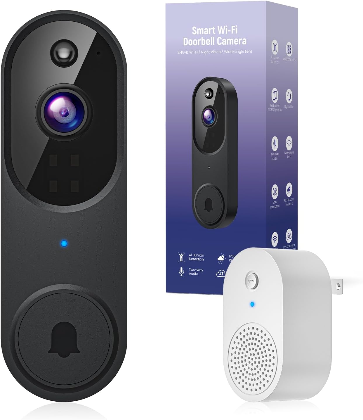 Wire-Free 1080p Video Doorbell Camera with AI Human Detection - BITEPASS