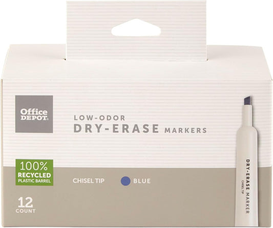 100% Recycled Low-Odor Blue Dry-Erase Markers, 12pk