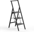 3 Step Ladder Slim Folding Steps Stool with Handrail - Stable Foldable