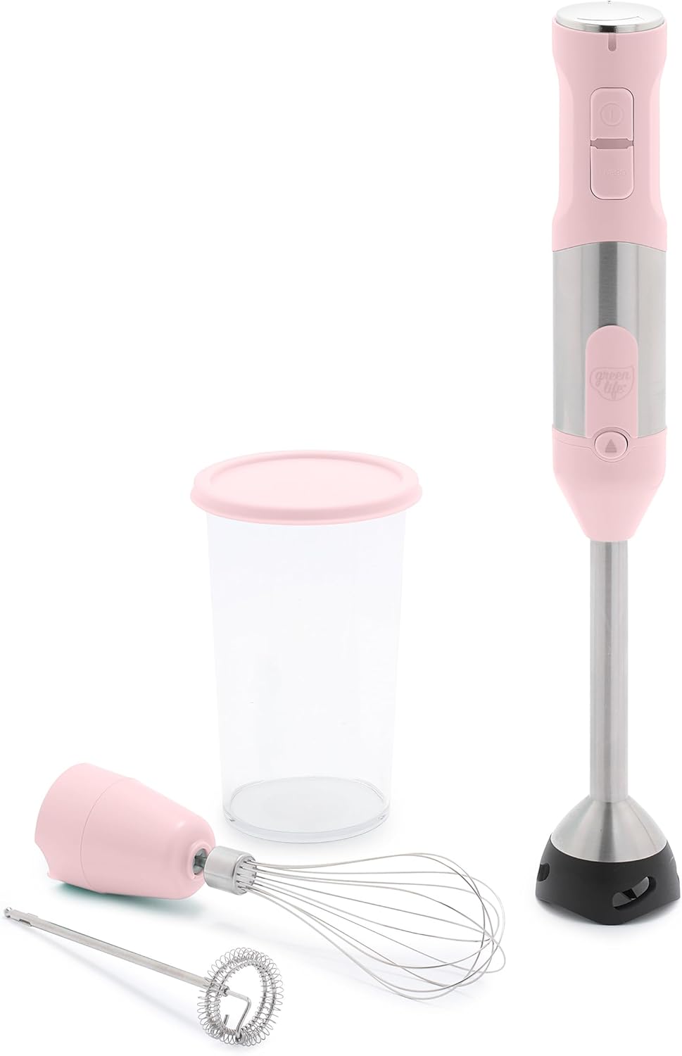 GreenLife 500W Handheld Blender - Multi-Speed, Portable Pink