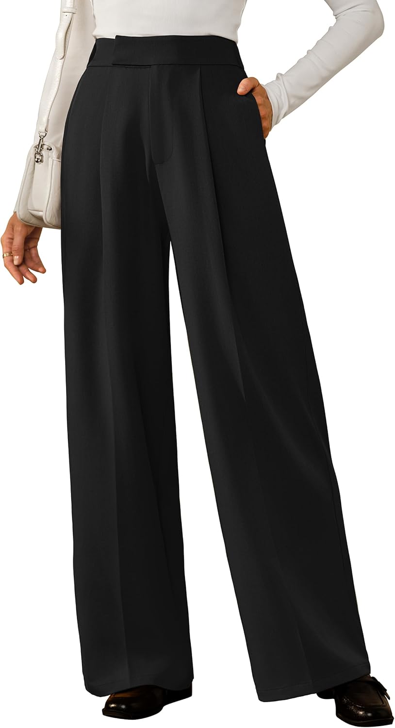 Arach&Cloz Women's Wrinkle-Free Pleated Wide Leg Pants Review