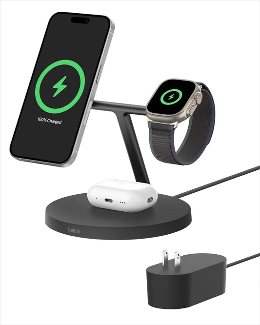 Belkin 3-in-1 MagSafe-Compatible Wireless Charger - Fast Charging for Apple Devices