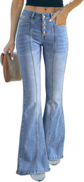 Women's High Waisted Wide Leg Flared Jeans - Button Fly Elegance