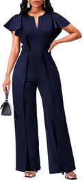 Jumpsuit for Women Dressy V Neck Long Straight Pants - Elegant Fit