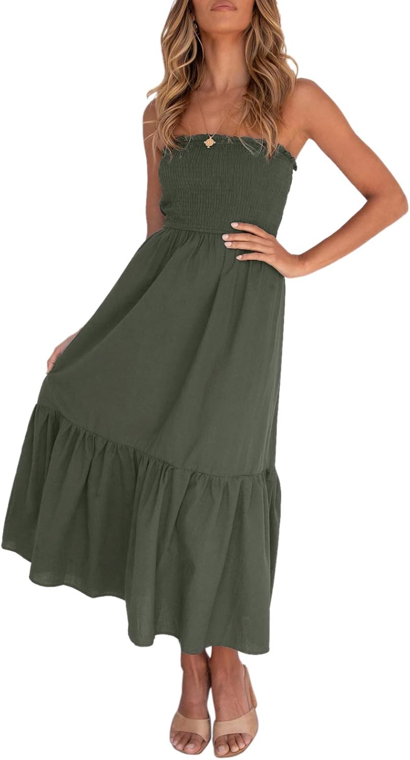 ZESICA Women's Summer Strapless Dress for Beach and Parties