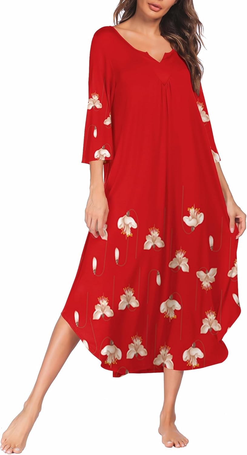 Ekouaer Long Nightgown for Women with 3/4 Sleeves and Comfort