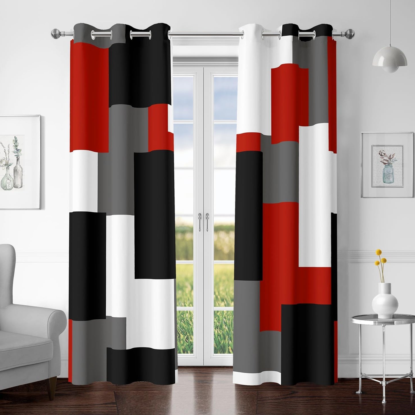 Red Black 100% Blackout Curtains for Bedroom and Living Room