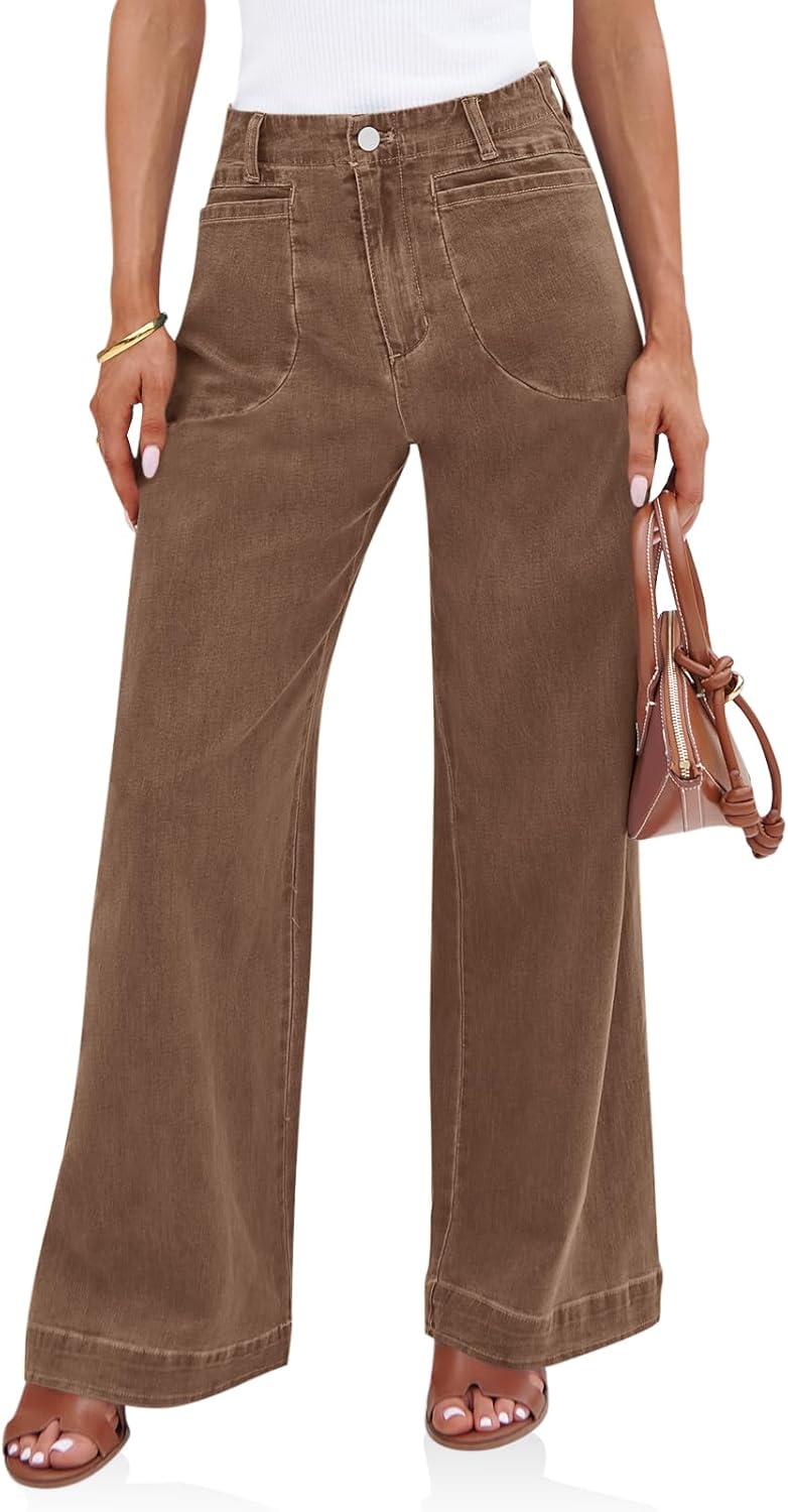 Cicy Bell Womens Wide Leg Jeans High Waisted Stretchy Baggy Fit