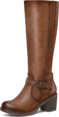 Women Knee High Boots Chunky Block Heels with Side Zipper