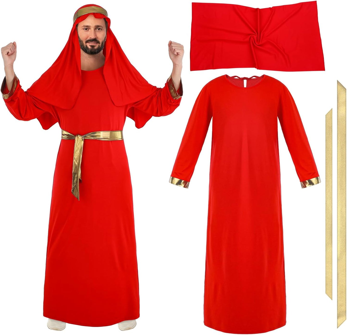 Mepase 4 Pcs Men Biblical Wise Man Costumes Set for Christmas
