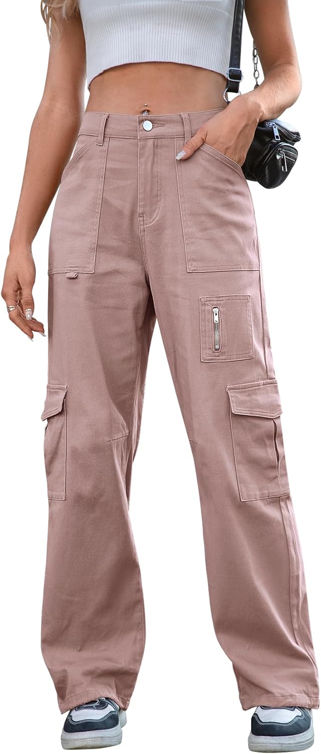 IVIR Cargo Pants Women High Waist Wide Leg Casual Trousers