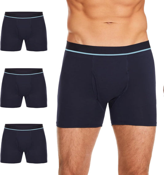 Men's Leakproof Cotton Boxers - 150ml Absorbency, 3 Pack Blue