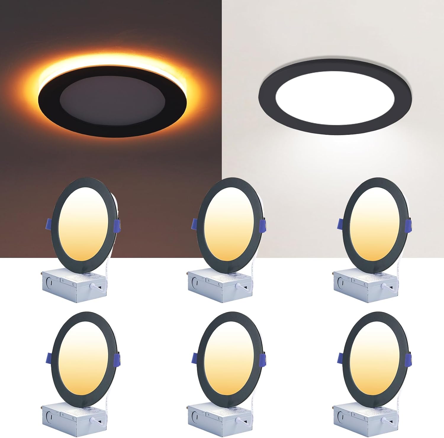 6 Inch Black Recessed Lights with Night Light Feature for Home