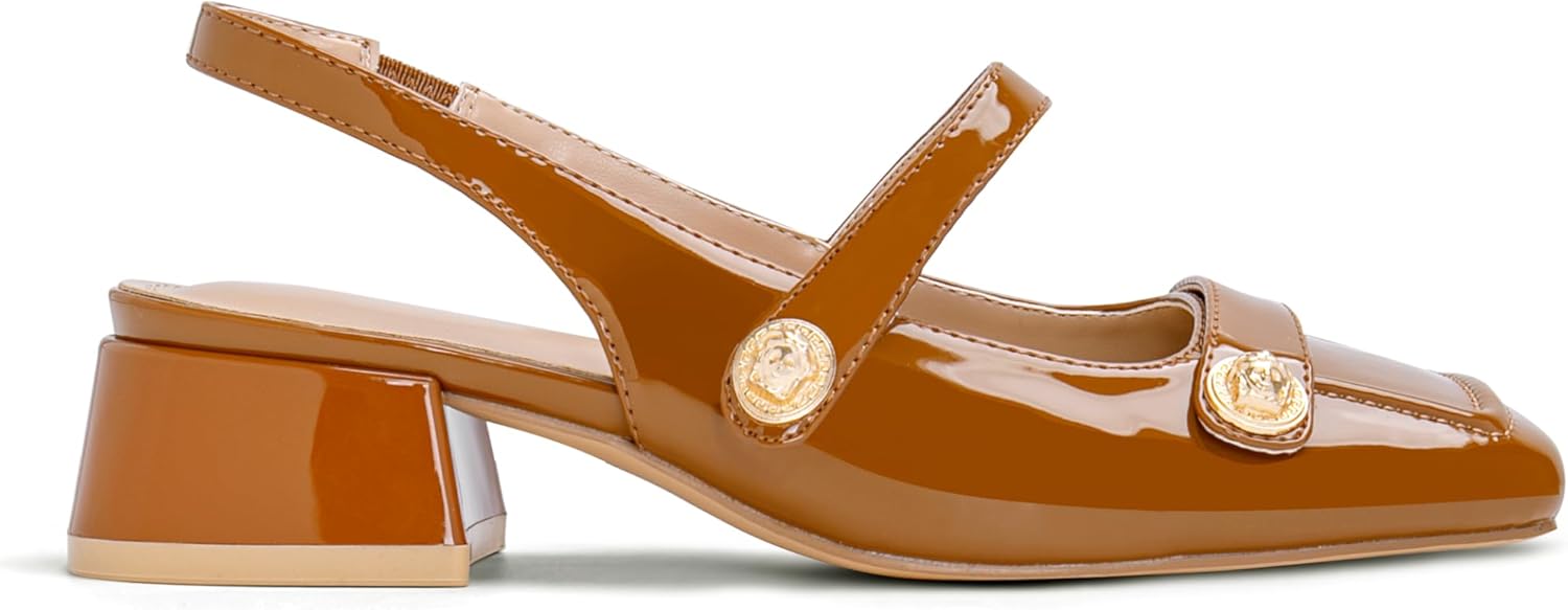 Slingback Mary Jane Heels for Women with Low Block Heel Style