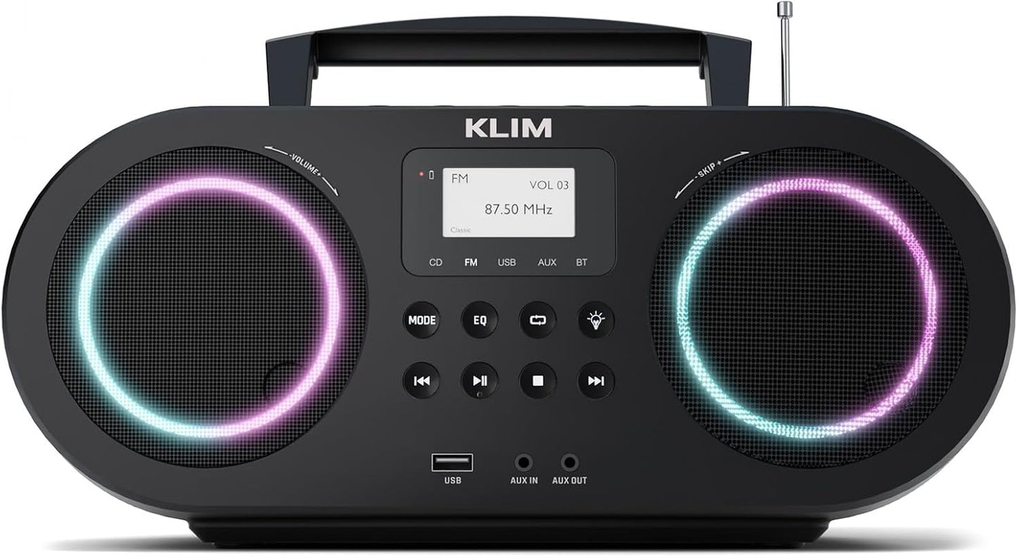 KLIM B5 Portable Boombox with CD Player and Bluetooth Features