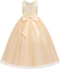 Flower Girl Sequin Appliques Long Tulle Dress for Girls - VBack Bow