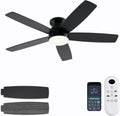 Black Ceiling Fans with Lights 48in Low Profile Flush Mount - Quiet