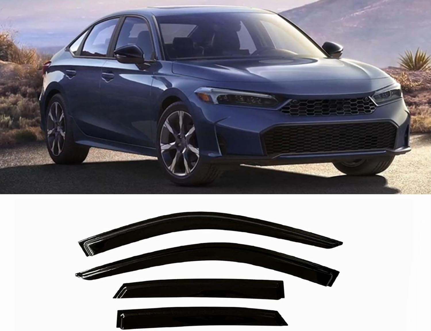 Tape-On Window Visors for 2022-2025 Honda Civic Sedan - Smoke