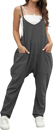 OUFEIYA Womens Casual Sleeveless Adjustable Strap Jumpsuit