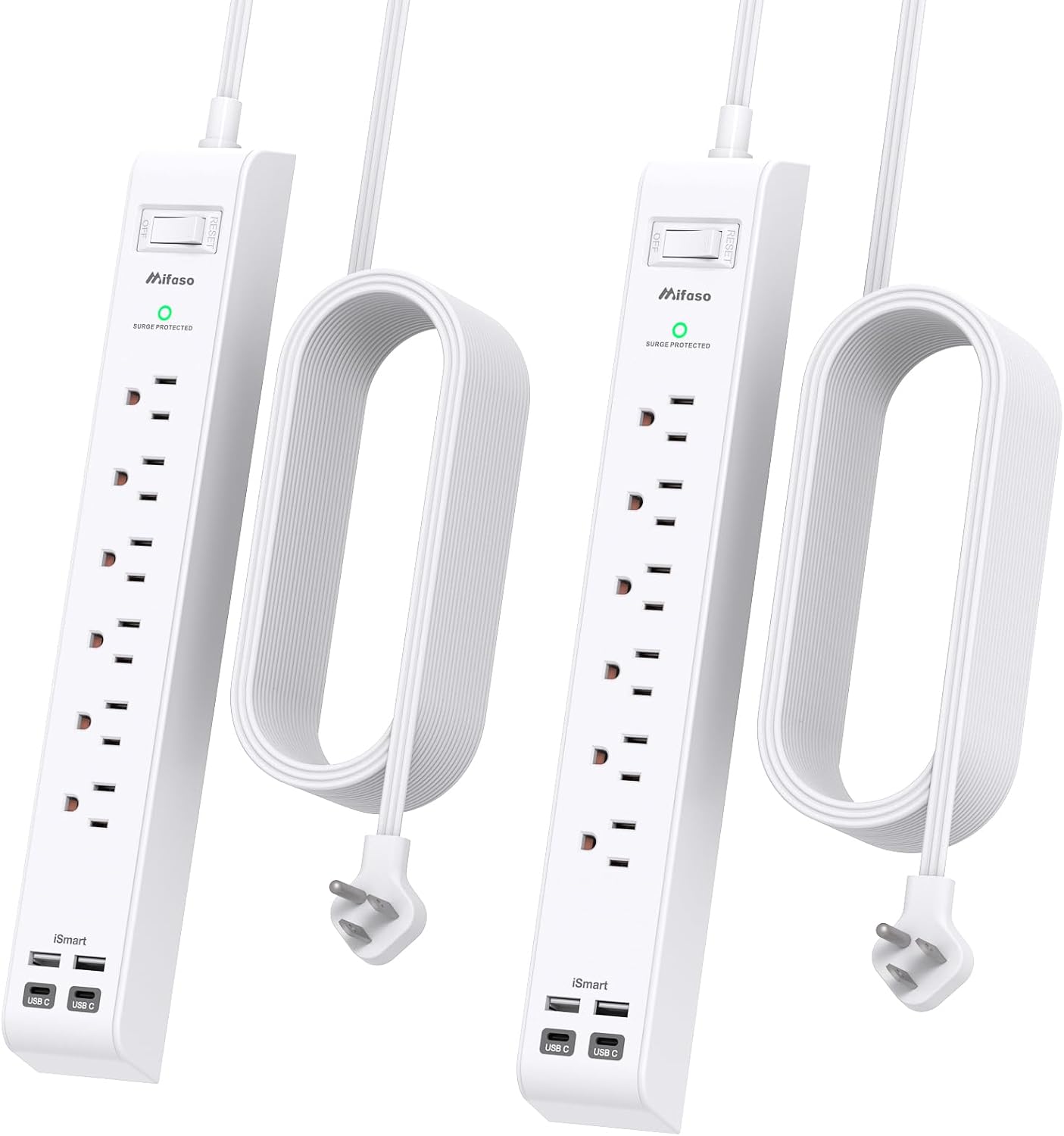 2 Pack Power Strip with 15FT Cord and 6 Outlets for Home Use